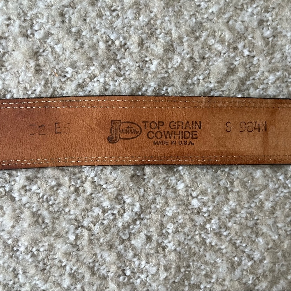 VTG 90’s Justin Gray Leather Tapered Belt Silver Navajo Ranger Buckle, Size S - Picture 5 of 9
